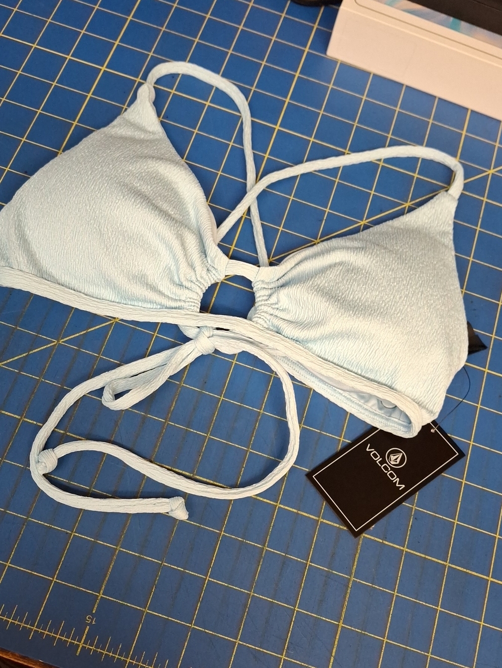 Volcom Pale Blue Tie & X Back Pucker Up Triangle Halter